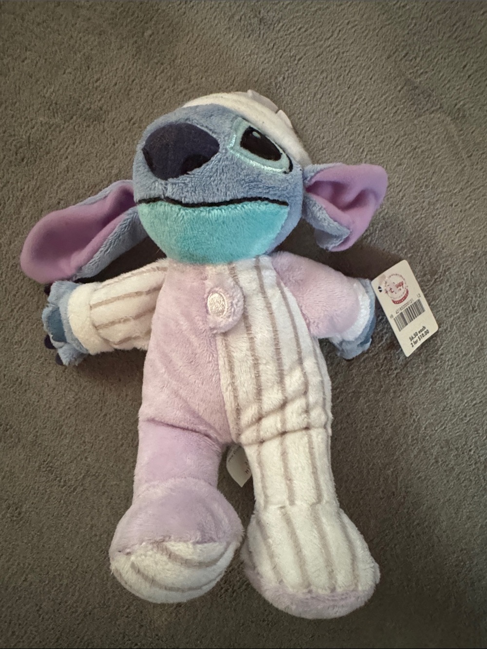 NWT Disney Lavender and Blue Stitch Plush in Striped Pajamas